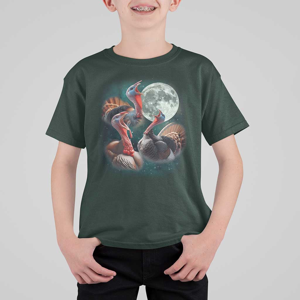 Funny Three Turkey Moon T Shirt For Kid Weird Cursed Thanksgiving Meme - Wonder Print Shop
