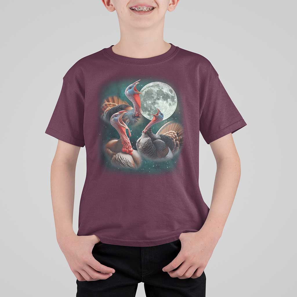 Funny Three Turkey Moon T Shirt For Kid Weird Cursed Thanksgiving Meme - Wonder Print Shop
