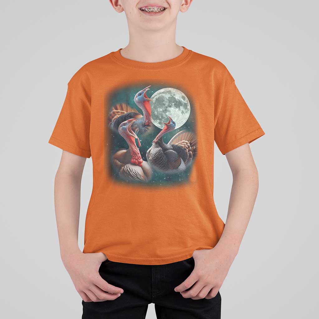 Funny Three Turkey Moon T Shirt For Kid Weird Cursed Thanksgiving Meme - Wonder Print Shop