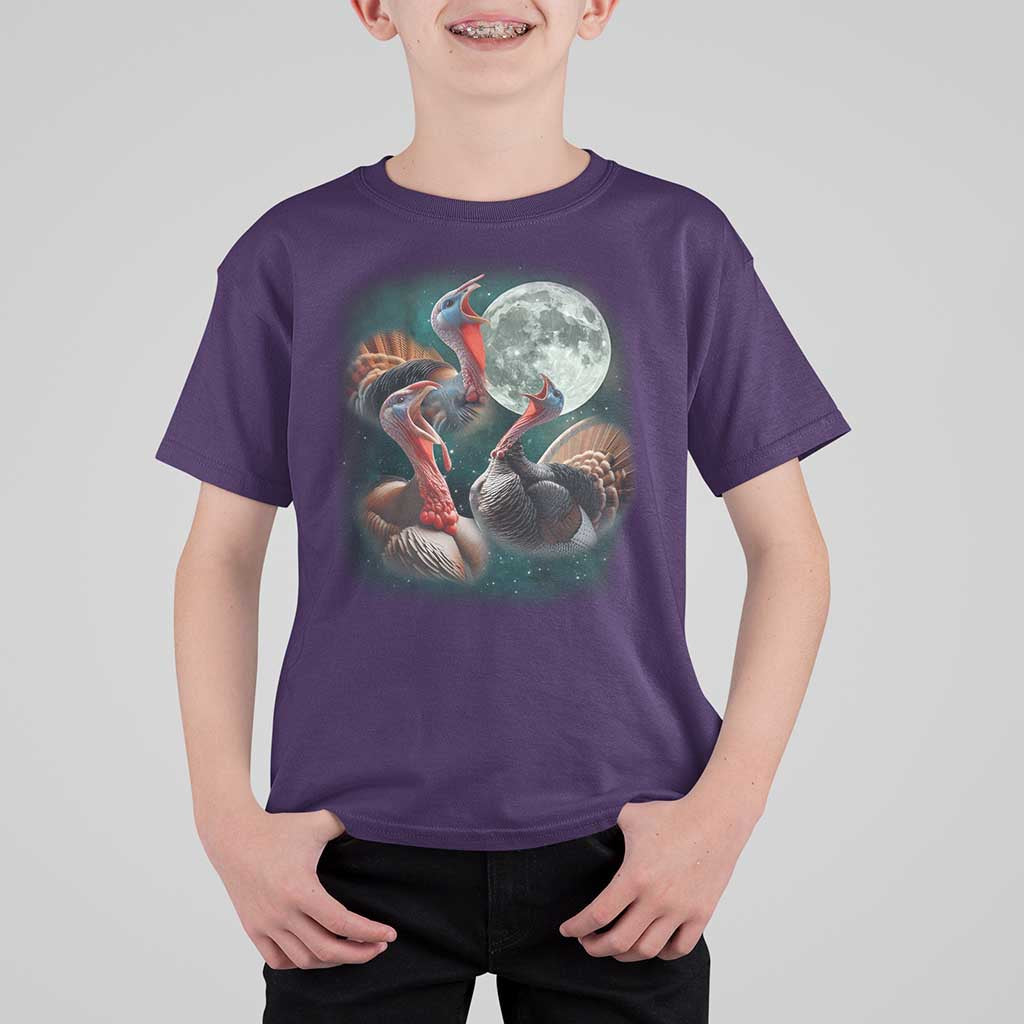 Funny Three Turkey Moon T Shirt For Kid Weird Cursed Thanksgiving Meme - Wonder Print Shop