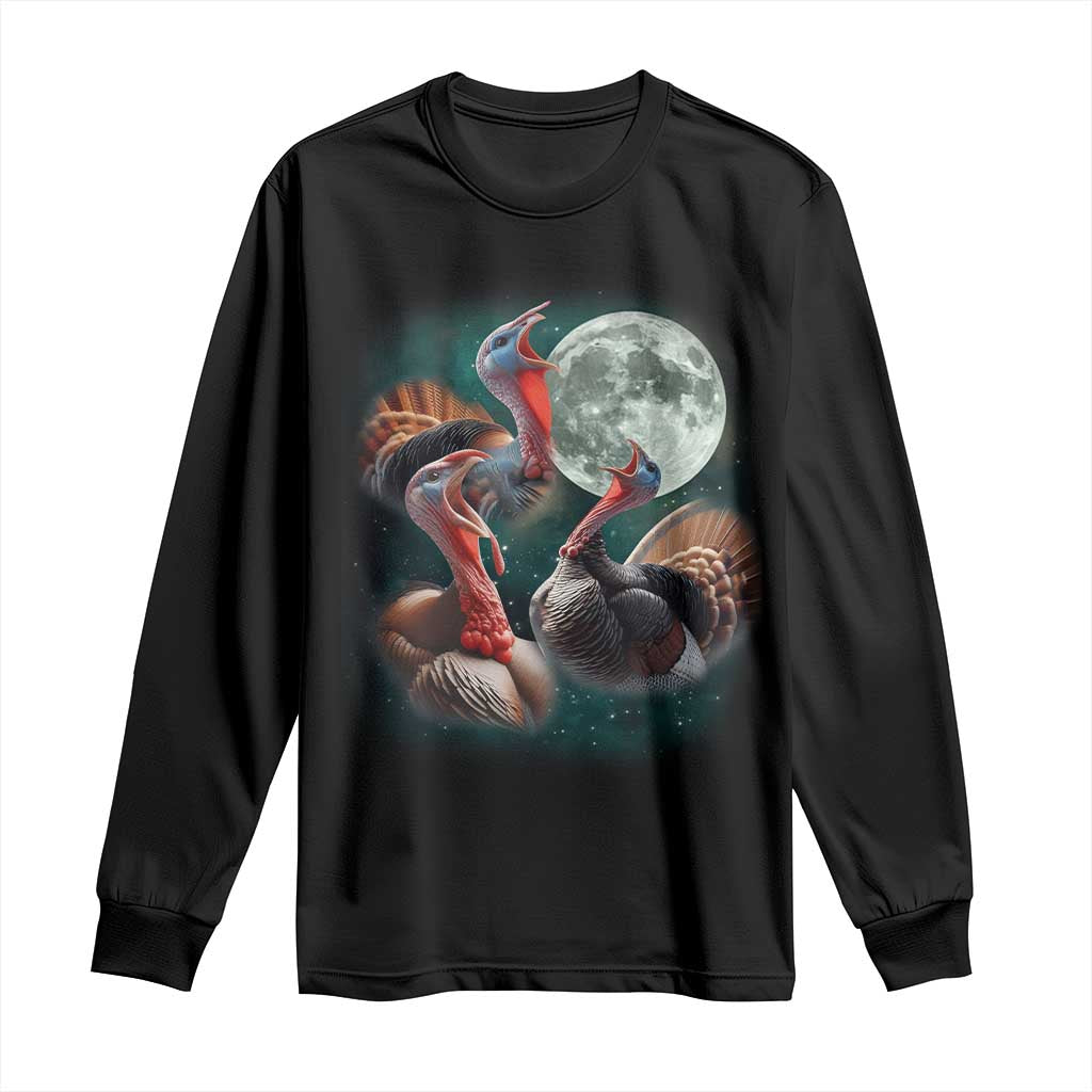 Funny Three Turkey Moon Long Sleeve Shirt Weird Cursed Thanksgiving Meme - Wonder Print Shop