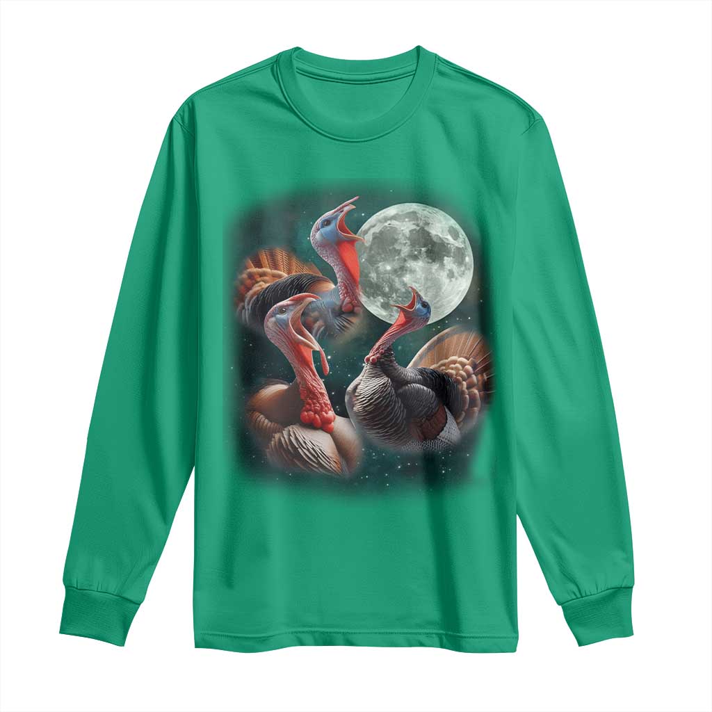 Funny Three Turkey Moon Long Sleeve Shirt Weird Cursed Thanksgiving Meme - Wonder Print Shop