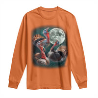 Funny Three Turkey Moon Long Sleeve Shirt Weird Cursed Thanksgiving Meme - Wonder Print Shop