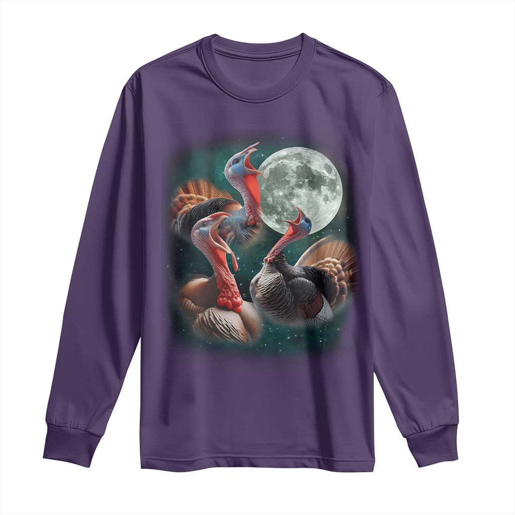 Funny Three Turkey Moon Long Sleeve Shirt Weird Cursed Thanksgiving Meme - Wonder Print Shop