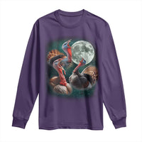 Funny Three Turkey Moon Long Sleeve Shirt Weird Cursed Thanksgiving Meme - Wonder Print Shop