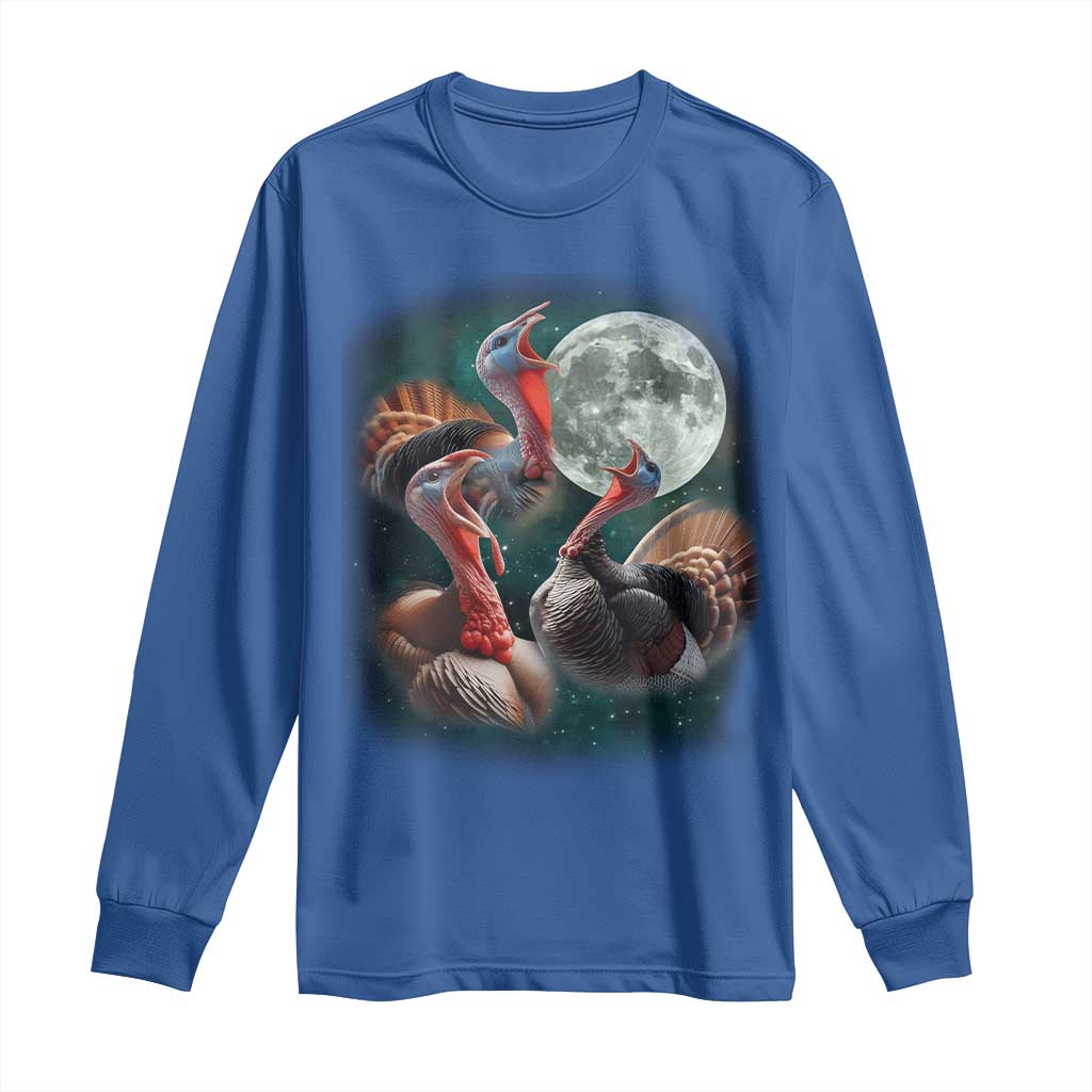 Funny Three Turkey Moon Long Sleeve Shirt Weird Cursed Thanksgiving Meme - Wonder Print Shop