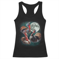 Funny Three Turkey Moon Racerback Tank Top Weird Cursed Thanksgiving Meme - Wonder Print Shop