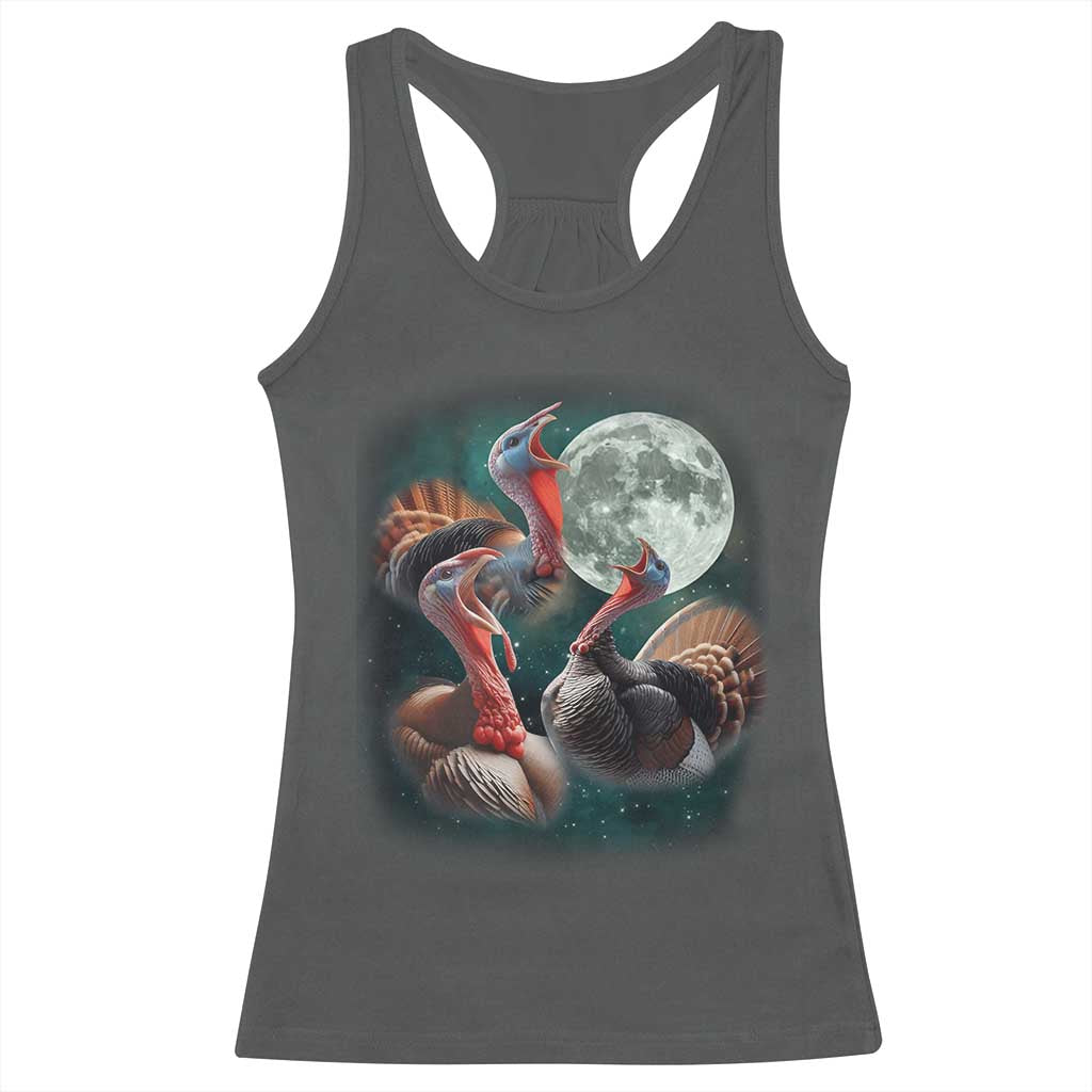 Funny Three Turkey Moon Racerback Tank Top Weird Cursed Thanksgiving Meme - Wonder Print Shop