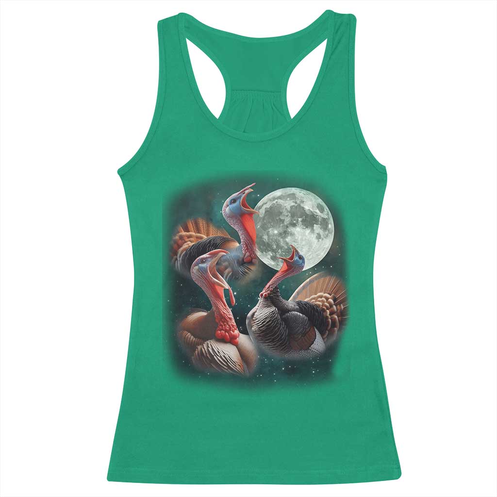 Funny Three Turkey Moon Racerback Tank Top Weird Cursed Thanksgiving Meme - Wonder Print Shop