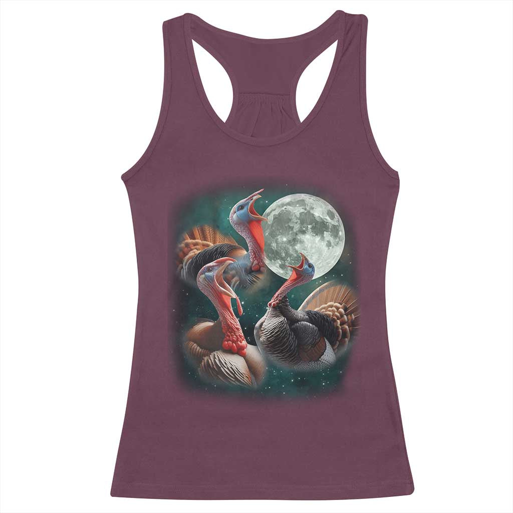 Funny Three Turkey Moon Racerback Tank Top Weird Cursed Thanksgiving Meme - Wonder Print Shop