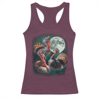Funny Three Turkey Moon Racerback Tank Top Weird Cursed Thanksgiving Meme - Wonder Print Shop