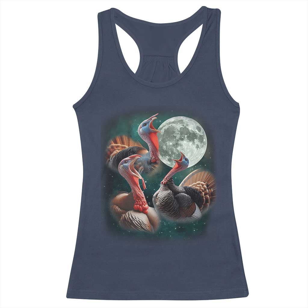Funny Three Turkey Moon Racerback Tank Top Weird Cursed Thanksgiving Meme - Wonder Print Shop