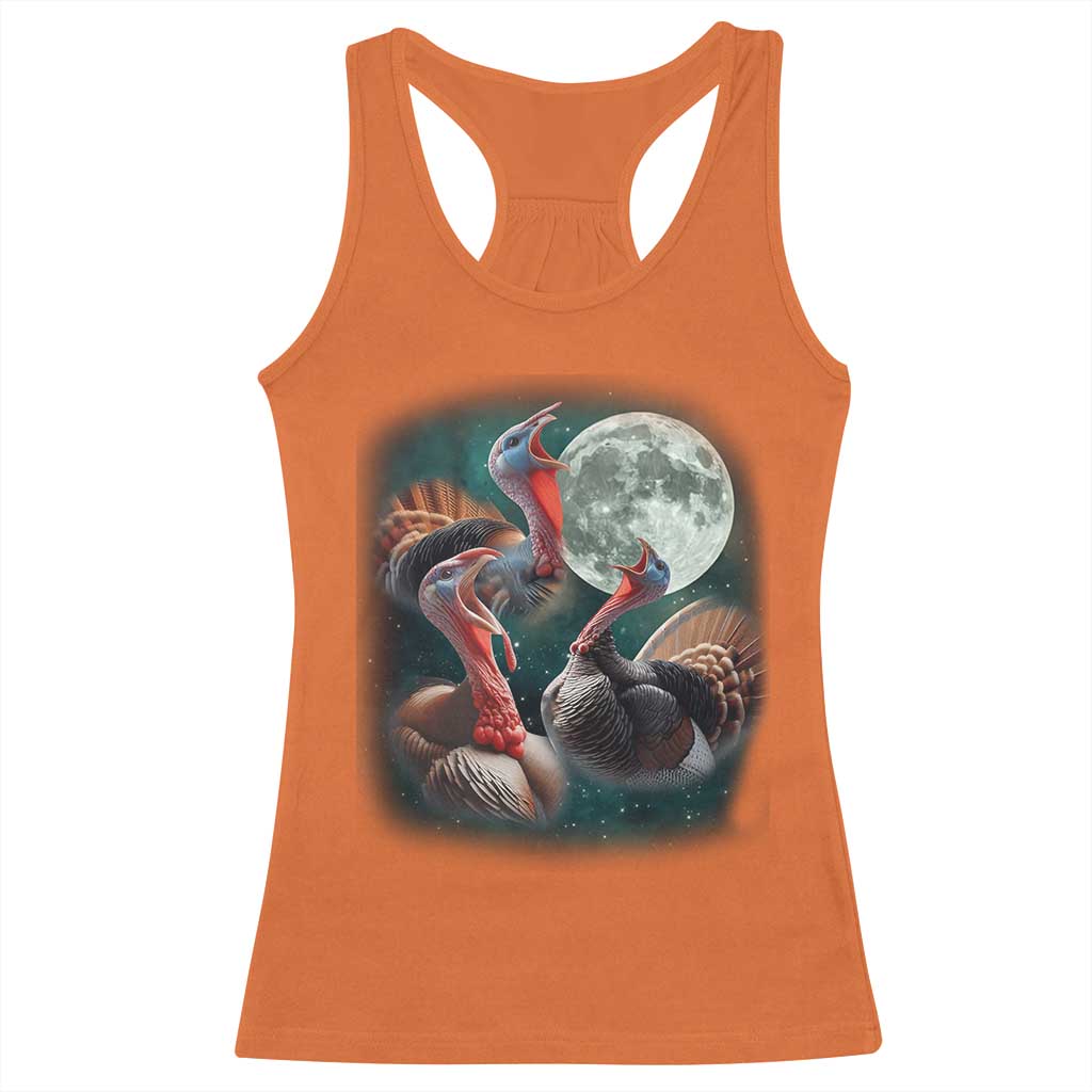 Funny Three Turkey Moon Racerback Tank Top Weird Cursed Thanksgiving Meme - Wonder Print Shop