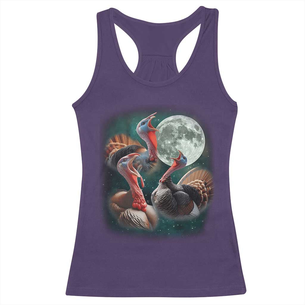 Funny Three Turkey Moon Racerback Tank Top Weird Cursed Thanksgiving Meme - Wonder Print Shop