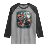 Funny Three Turkey Moon Raglan Shirt Weird Cursed Thanksgiving Meme - Wonder Print Shop