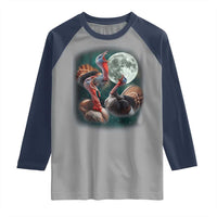 Funny Three Turkey Moon Raglan Shirt Weird Cursed Thanksgiving Meme - Wonder Print Shop