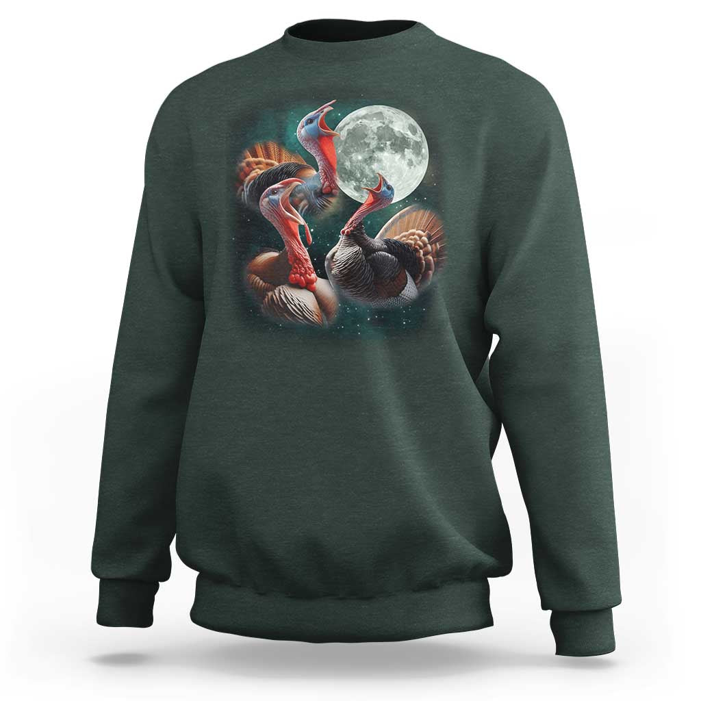 Funny Three Turkey Moon Sweatshirt Weird Cursed Thanksgiving Meme - Wonder Print Shop