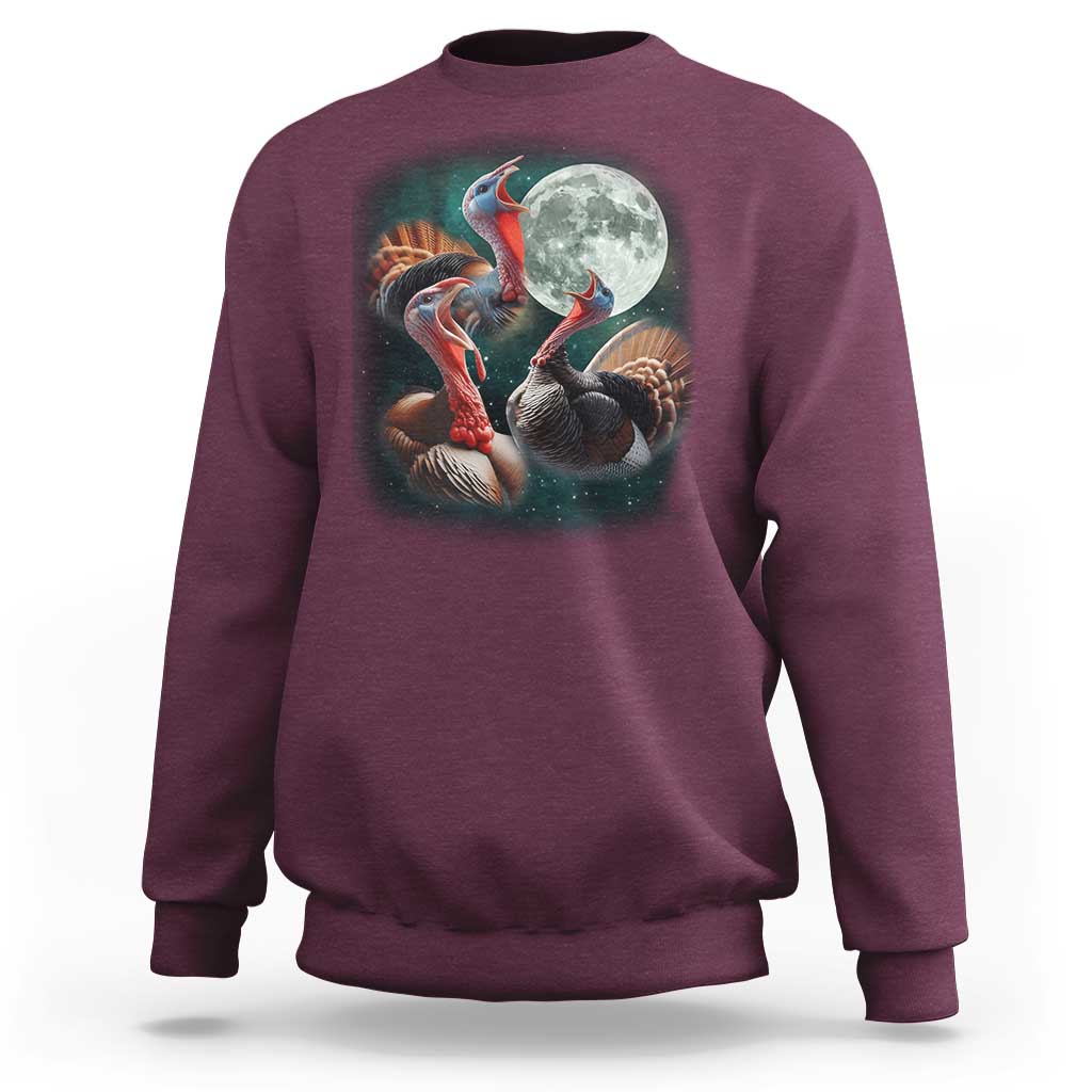 Funny Three Turkey Moon Sweatshirt Weird Cursed Thanksgiving Meme - Wonder Print Shop