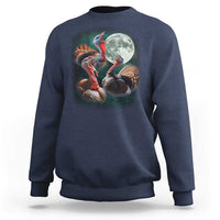 Funny Three Turkey Moon Sweatshirt Weird Cursed Thanksgiving Meme - Wonder Print Shop