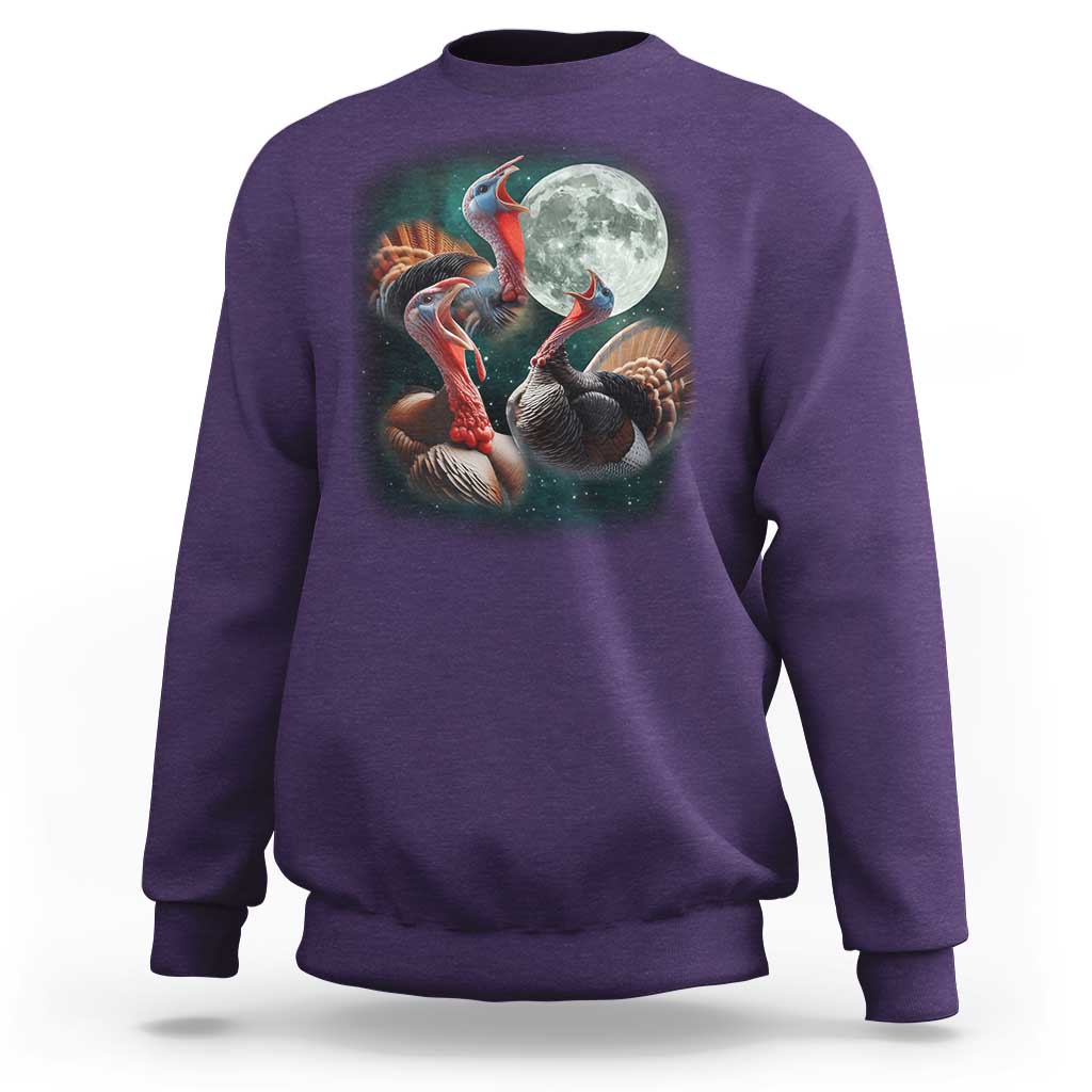 Funny Three Turkey Moon Sweatshirt Weird Cursed Thanksgiving Meme - Wonder Print Shop