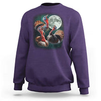 Funny Three Turkey Moon Sweatshirt Weird Cursed Thanksgiving Meme - Wonder Print Shop