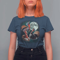 Funny Three Turkey Moon T Shirt For Women Weird Cursed Thanksgiving Meme - Wonder Print Shop