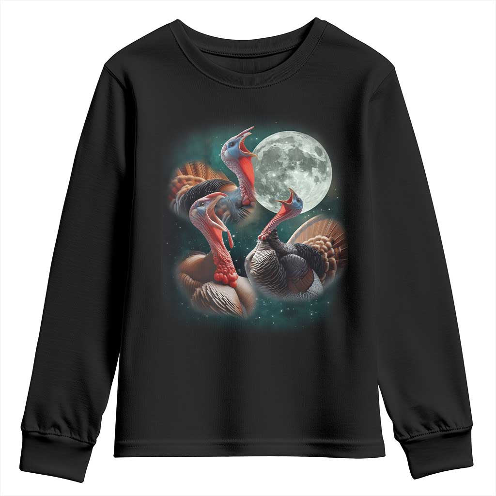 Funny Three Turkey Moon Youth Sweatshirt Weird Cursed Thanksgiving Meme - Wonder Print Shop