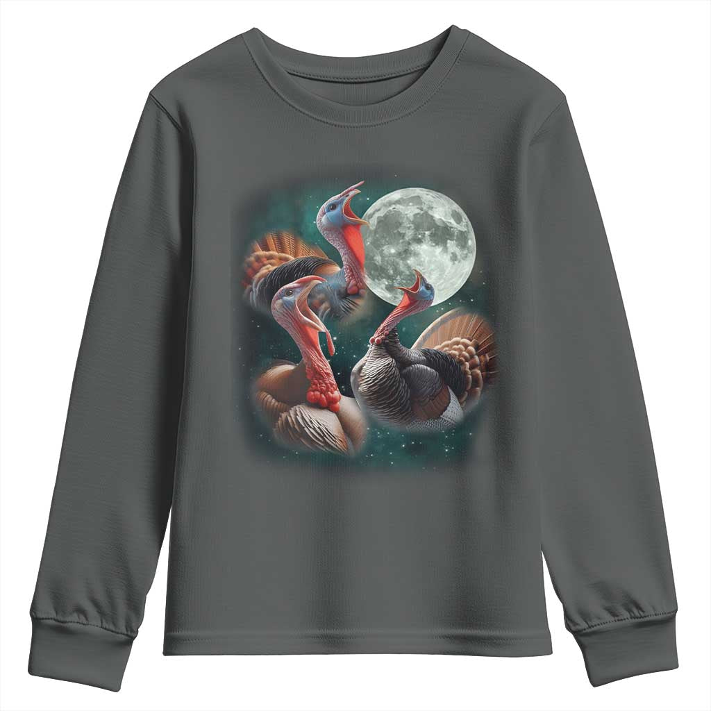 Funny Three Turkey Moon Youth Sweatshirt Weird Cursed Thanksgiving Meme - Wonder Print Shop