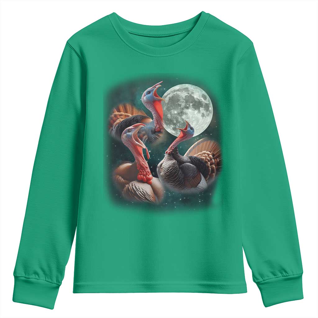 Funny Three Turkey Moon Youth Sweatshirt Weird Cursed Thanksgiving Meme - Wonder Print Shop