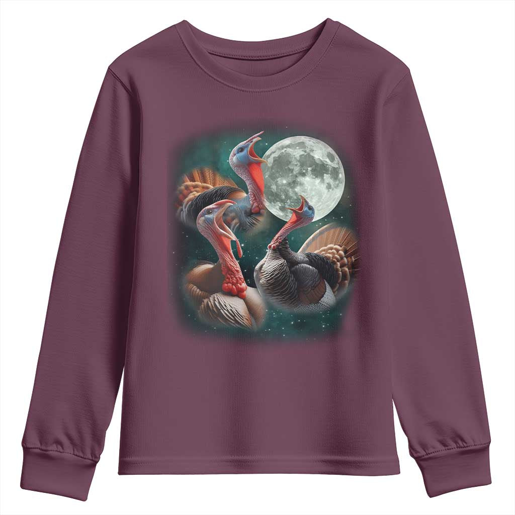 Funny Three Turkey Moon Youth Sweatshirt Weird Cursed Thanksgiving Meme - Wonder Print Shop