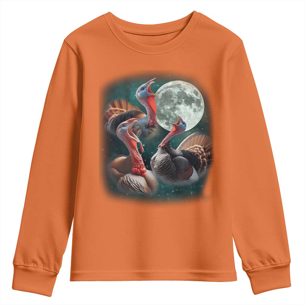 Funny Three Turkey Moon Youth Sweatshirt Weird Cursed Thanksgiving Meme - Wonder Print Shop