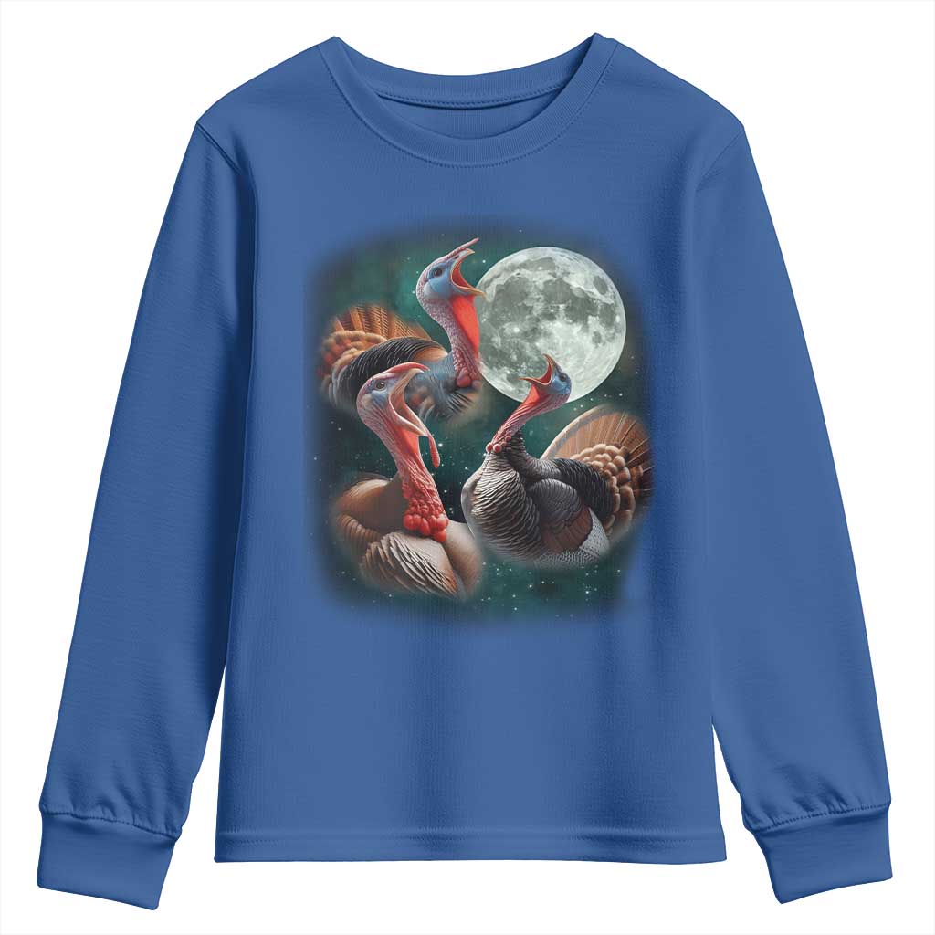 Funny Three Turkey Moon Youth Sweatshirt Weird Cursed Thanksgiving Meme - Wonder Print Shop