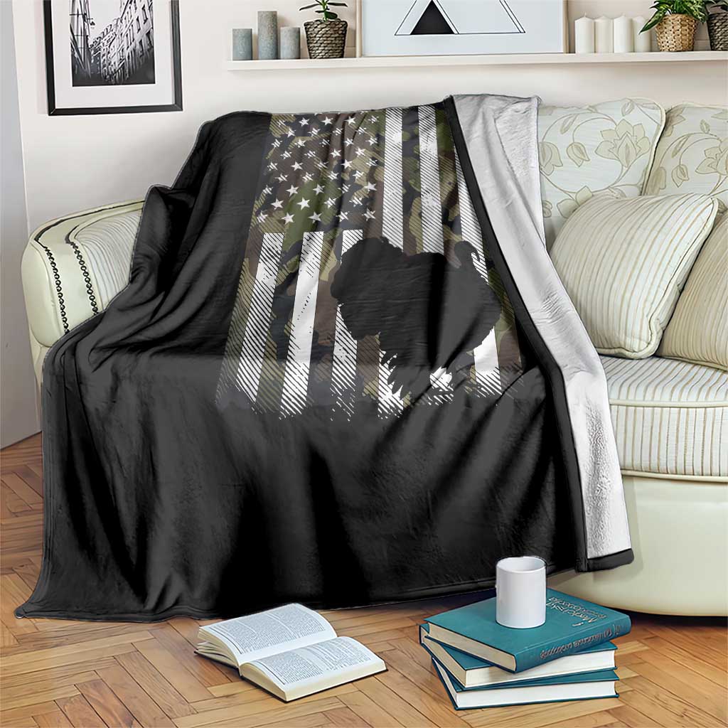 Turkey Hunting Camo US American Flag Thanksgiving Throw Blanket - Wonder Print Shop