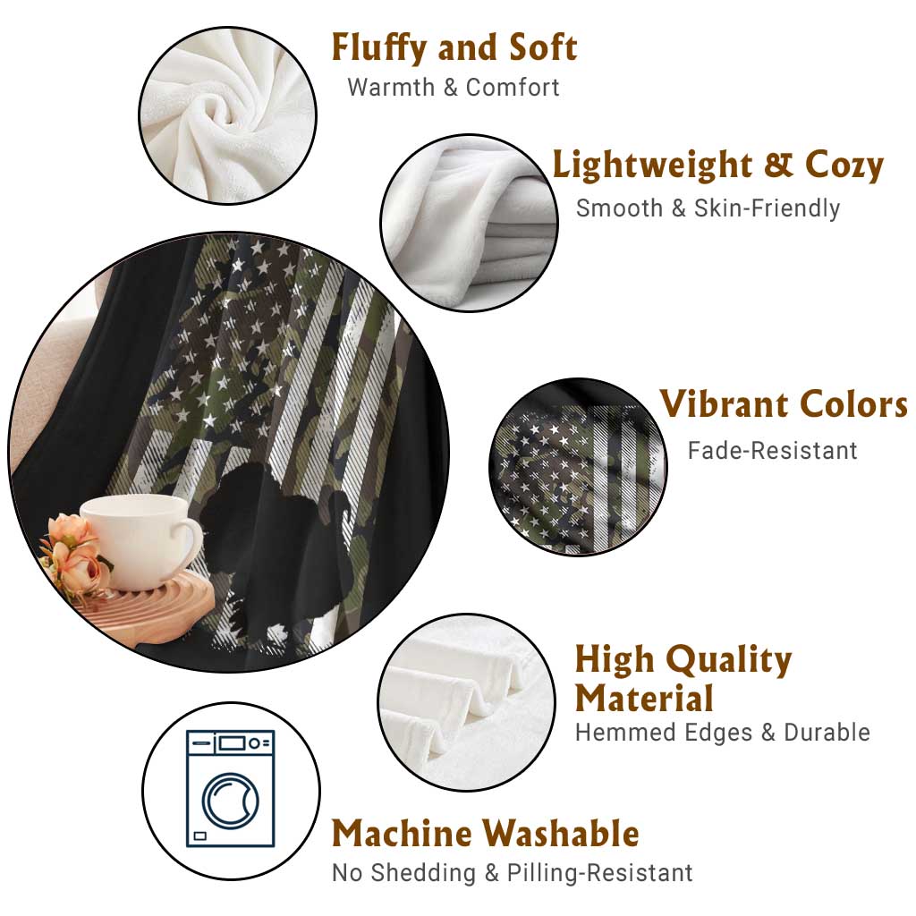 Turkey Hunting Camo US American Flag Thanksgiving Throw Blanket - Wonder Print Shop