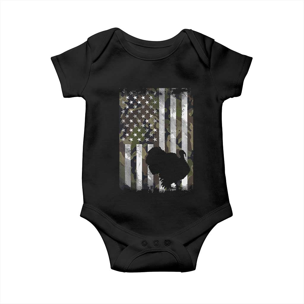 Turkey Hunting Camo US American Flag Thanksgiving Baby Onesie - Wonder Print Shop