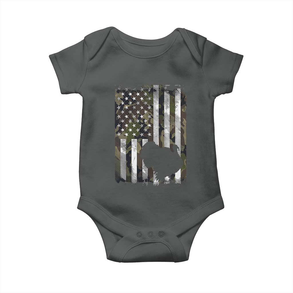 Turkey Hunting Camo US American Flag Thanksgiving Baby Onesie - Wonder Print Shop