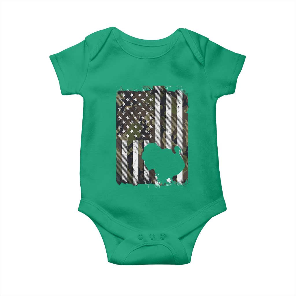 Turkey Hunting Camo US American Flag Thanksgiving Baby Onesie - Wonder Print Shop