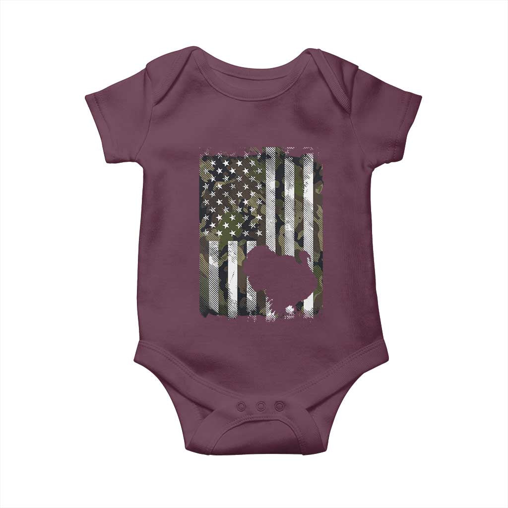 Turkey Hunting Camo US American Flag Thanksgiving Baby Onesie - Wonder Print Shop