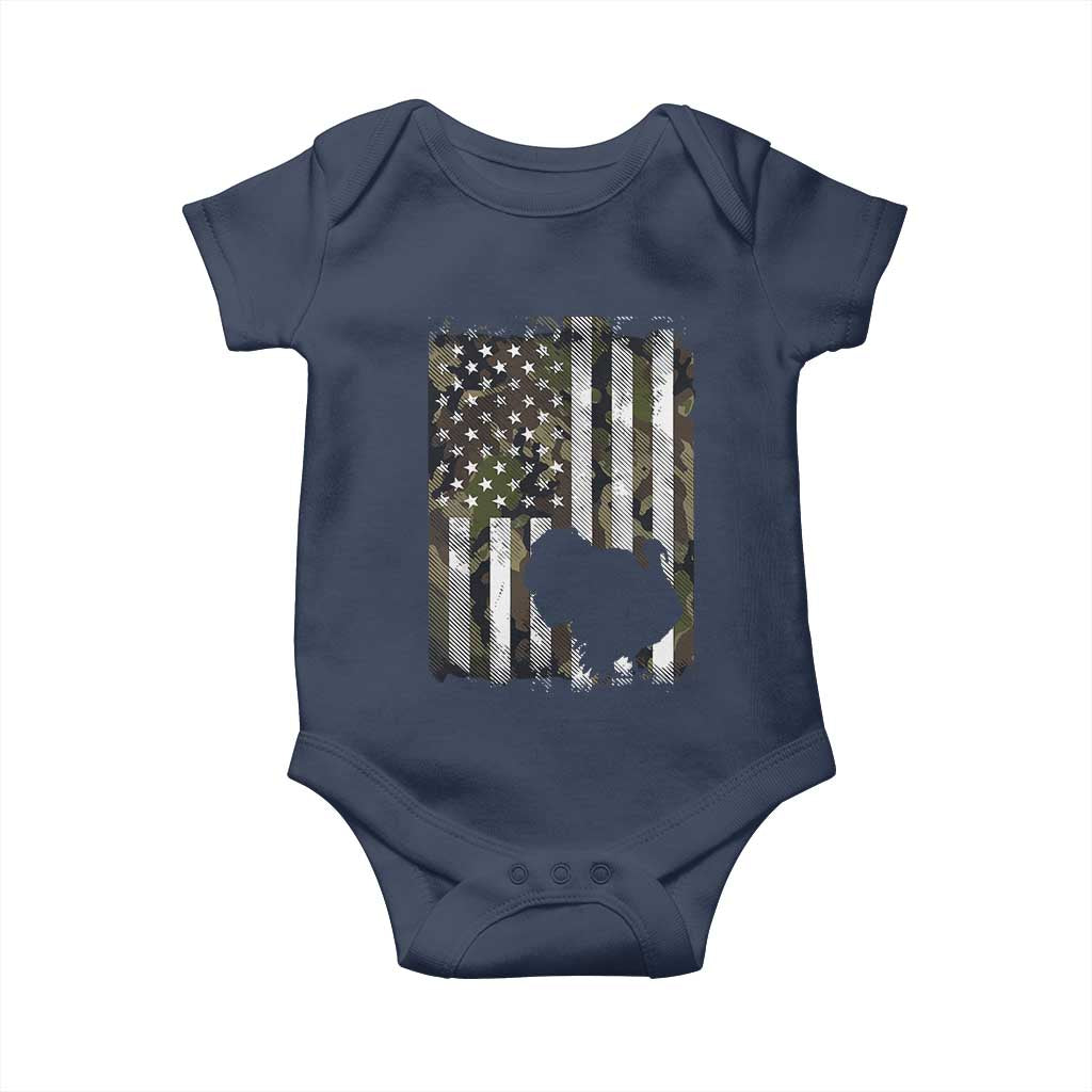 Turkey Hunting Camo US American Flag Thanksgiving Baby Onesie - Wonder Print Shop