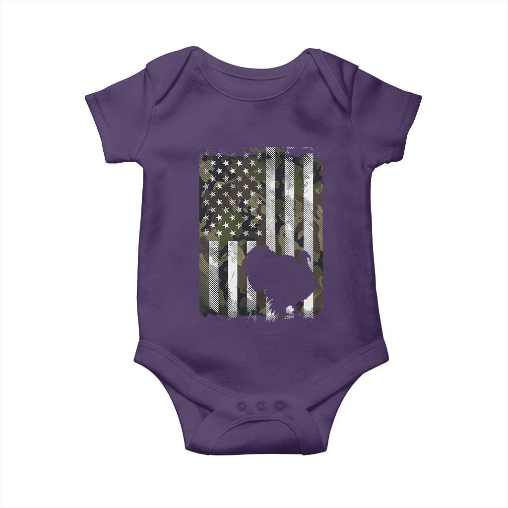 Turkey Hunting Camo US American Flag Thanksgiving Baby Onesie - Wonder Print Shop