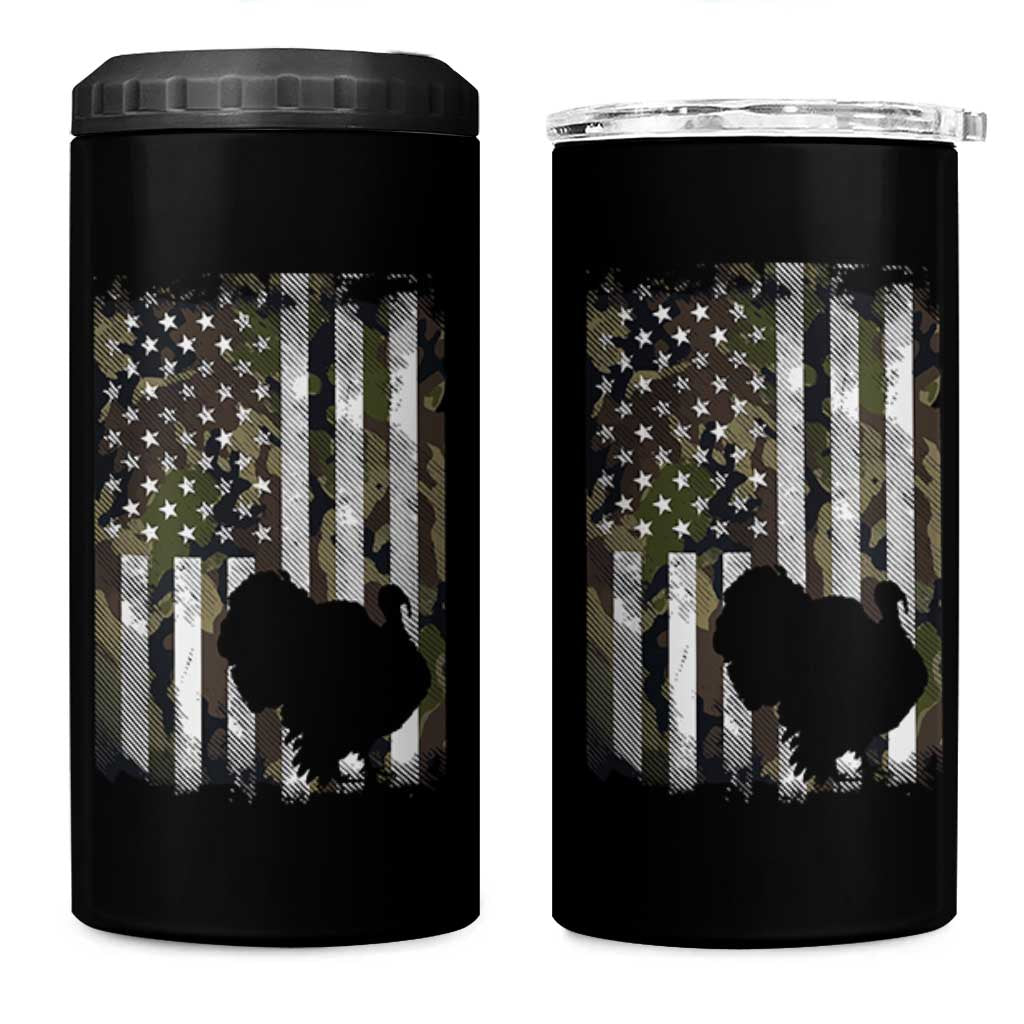 Turkey Hunting Camo US American Flag Thanksgiving 4 in 1 Can Cooler Tumbler - Wonder Print Shop