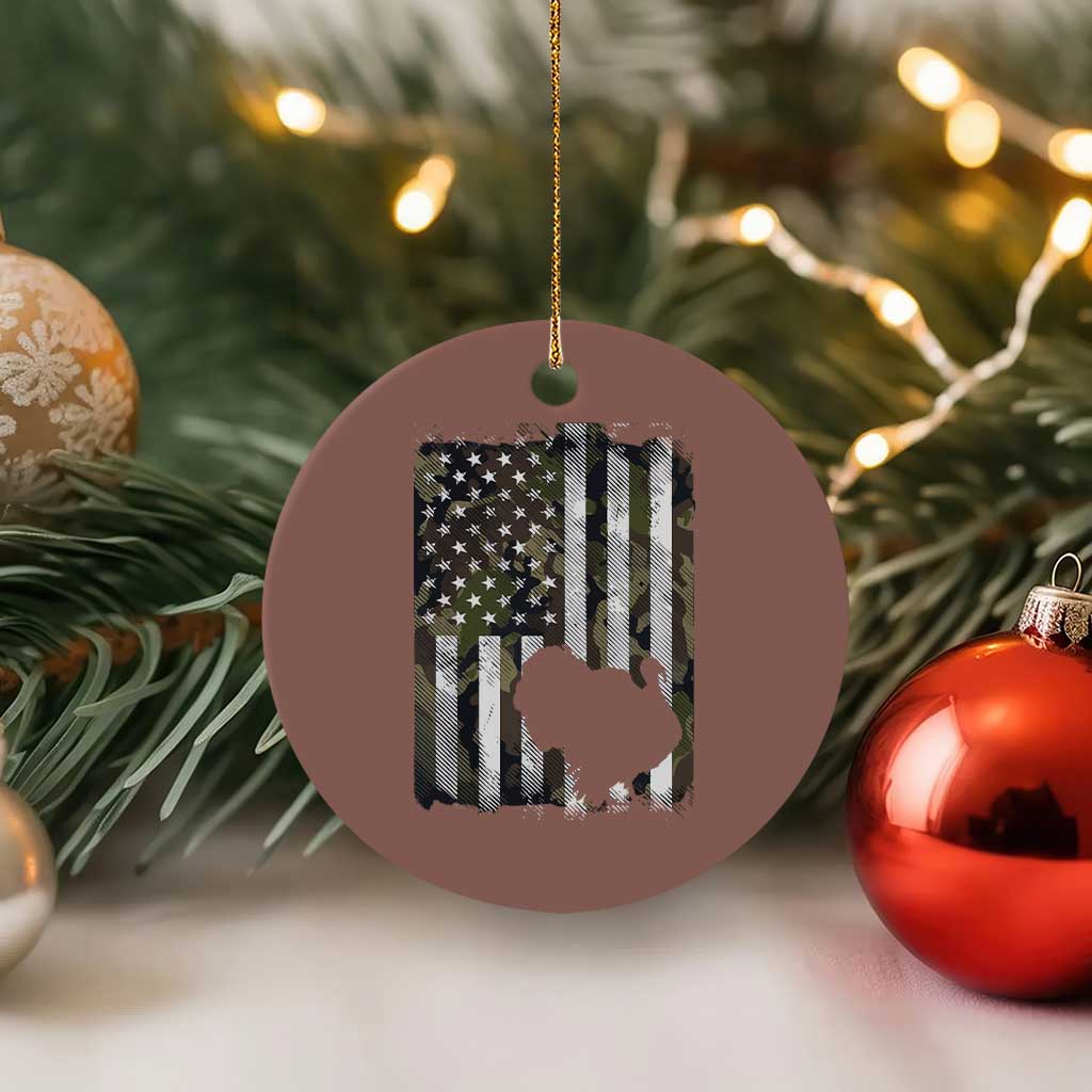 Turkey Hunting Camo US American Flag Thanksgiving Ceramic Ornament - Wonder Print Shop