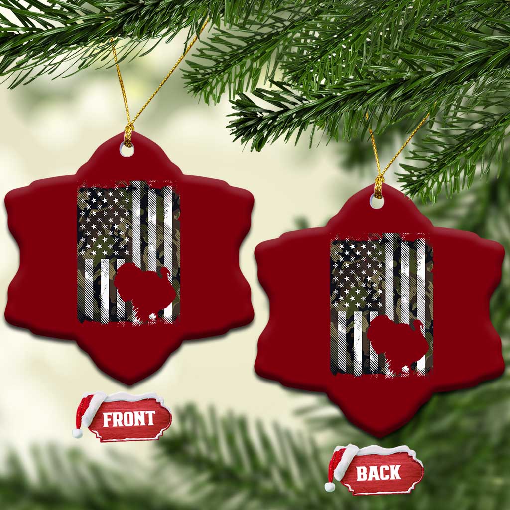 Turkey Hunting Camo US American Flag Thanksgiving Ceramic Ornament - Wonder Print Shop