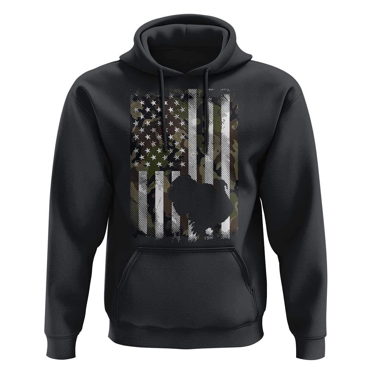 Turkey Hunting Camo US American Flag Thanksgiving Hoodie - Wonder Print Shop