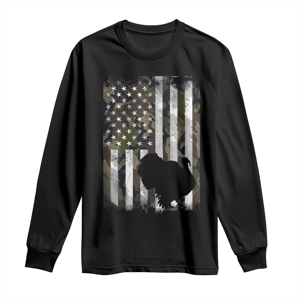 Turkey Hunting Camo US American Flag Thanksgiving Long Sleeve Shirt - Wonder Print Shop