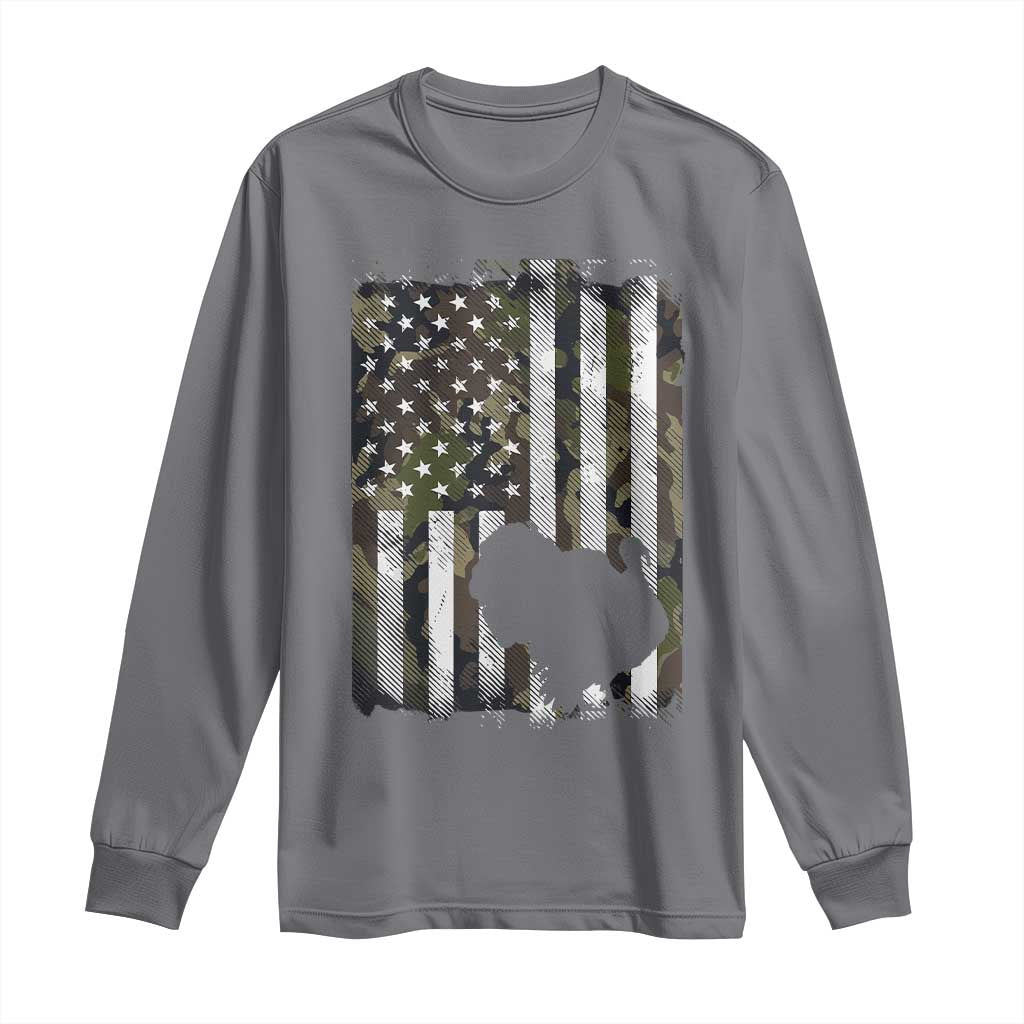 Turkey Hunting Camo US American Flag Thanksgiving Long Sleeve Shirt - Wonder Print Shop