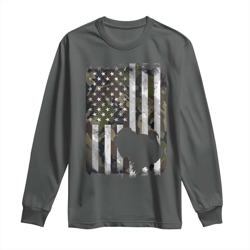 Turkey Hunting Camo US American Flag Thanksgiving Long Sleeve Shirt - Wonder Print Shop