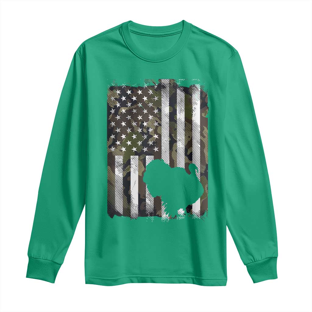 Turkey Hunting Camo US American Flag Thanksgiving Long Sleeve Shirt - Wonder Print Shop