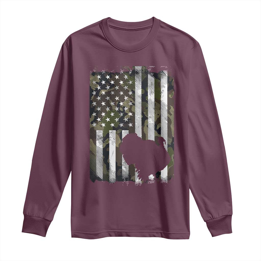 Turkey Hunting Camo US American Flag Thanksgiving Long Sleeve Shirt - Wonder Print Shop