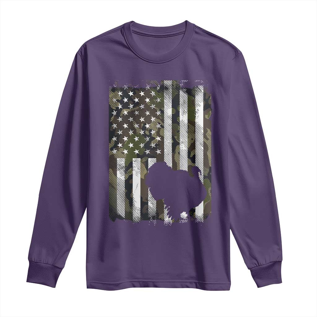 Turkey Hunting Camo US American Flag Thanksgiving Long Sleeve Shirt - Wonder Print Shop